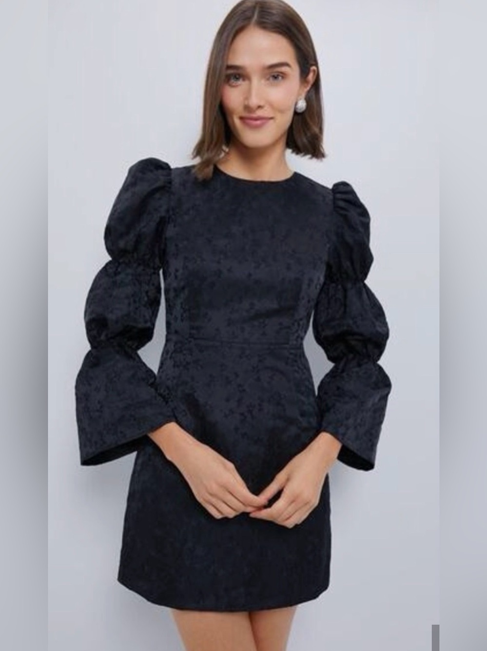 Hyacinth House Elegant Black Puff-Sleeve Long-Sleeve Mini Dress